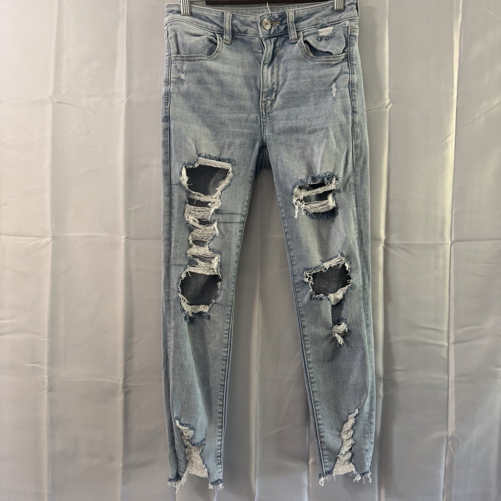 American Eagle Hi Rise Jegging Crop Jeans Womens 6 27x25 Distressed Thrashed